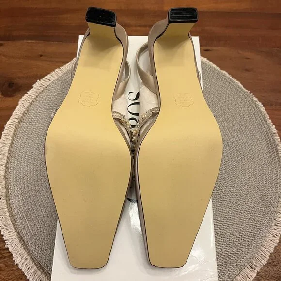 VINTAGE Caparros Evening Bridal Champagne Silk/Satin Slingbacks - 8M - Picture 13 of 13